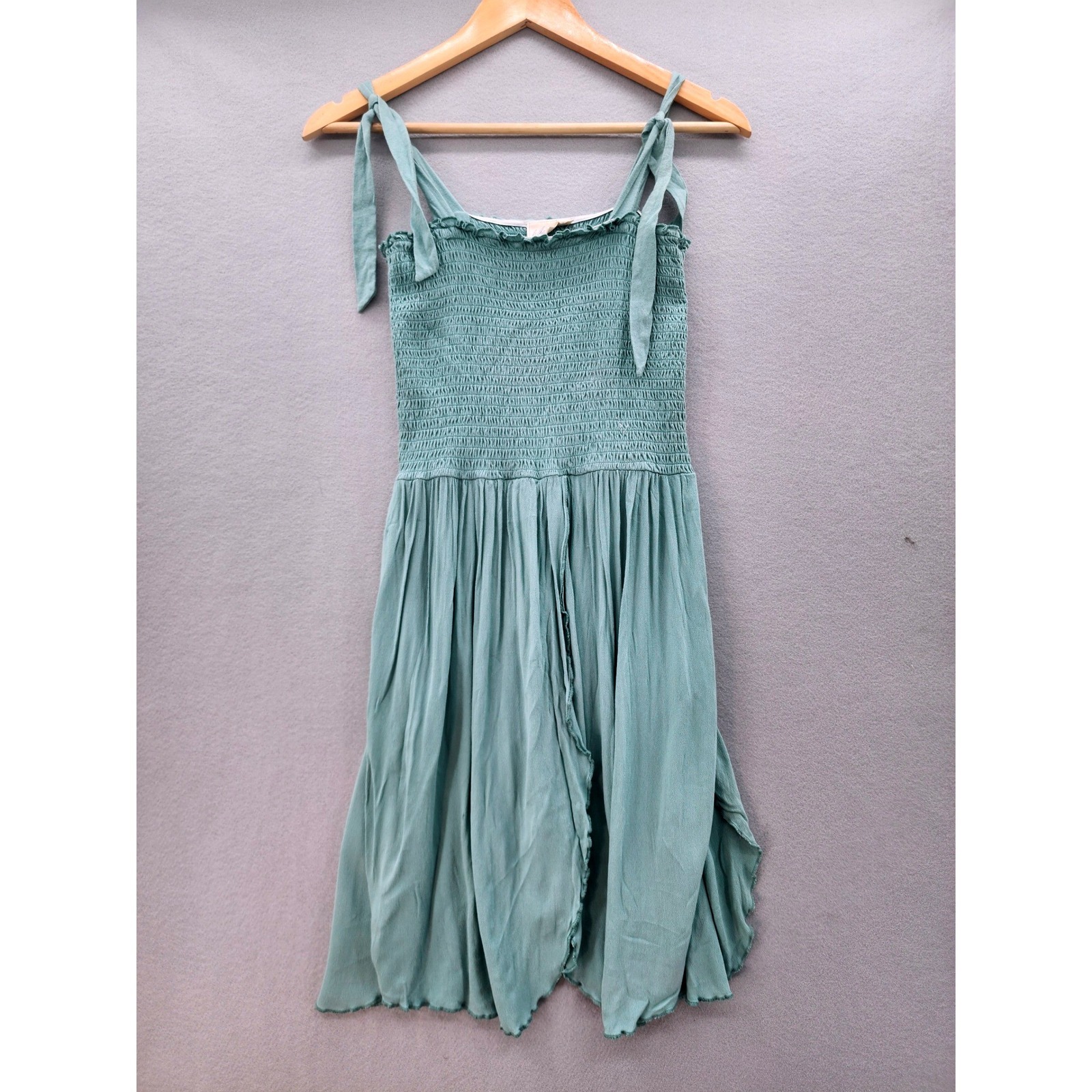 White Crow Sage Green Smocked Tie Strap Midi Dress Women Size Medium Boho Beachy